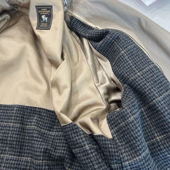 HART SCHAFFNER MARX 44L Trench Coat Tan Wool Blend Lining Double Breasted Men’s - Picture 11 of 16